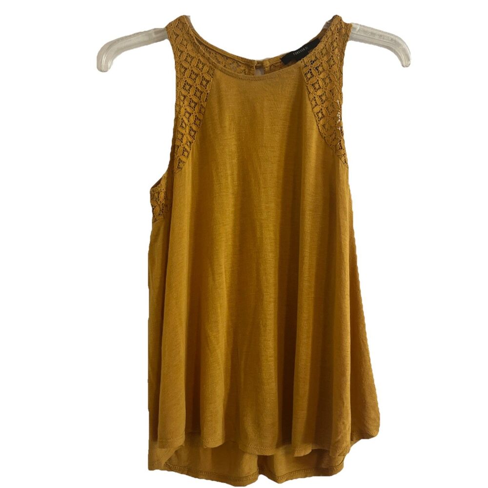 Forever 21 Summer Top Juniors Women’s XS Gold Mustard Sleeveless Lace Flowy
